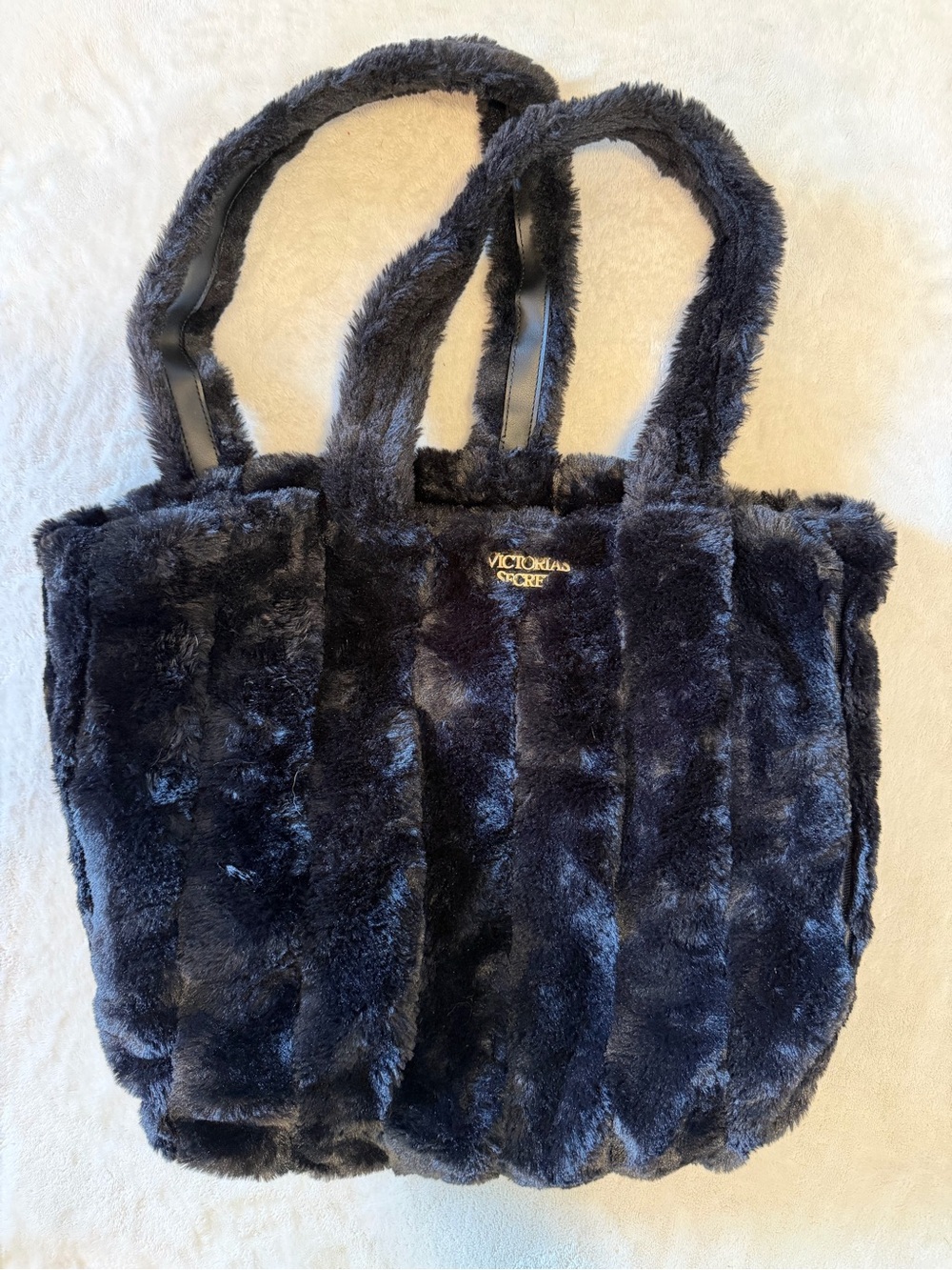 Victoria's Secret Plush Black Faux Fur Tote